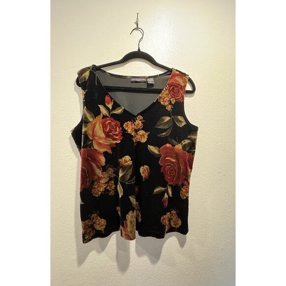 Impressions Lifestyle Size Large Velvet Floral Print Tank Dark Romantic Y2K Look - Picture 1 of 6